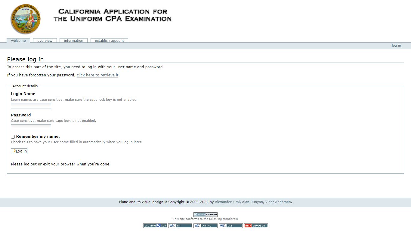 California Application for the CPA Examination - login_form